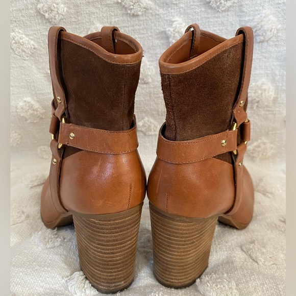 Ralph Lauren Western Brown Leather Suede Heeled Ankle Boots Minimal Quiet Luxury - Picture 3 of 8